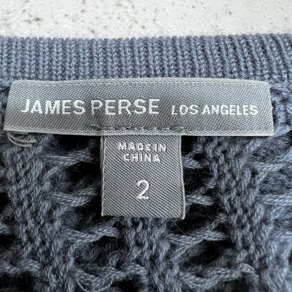 James Perse Blue Grey Size 2 Cashmere Wool Open Weave Sweater Short Sleeve - Picture 7 of 11
